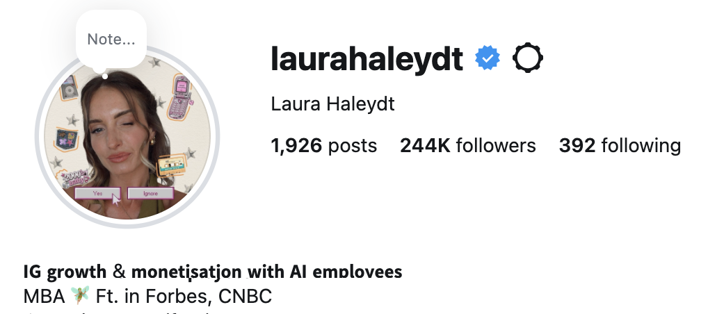 Laura's Instagram profile showing 244K followers