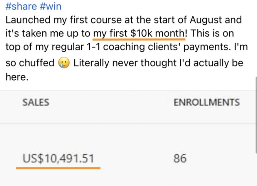 Student hit first $10k month after launching first course