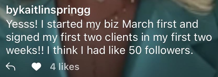 Student signed first two clients in first two weeks at 50 followers